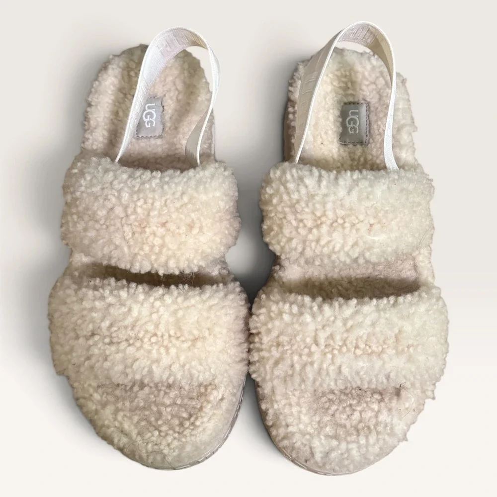 UGG Women's Oh Fluffita Flatform Slide Natural Size 10 Cottagecore Fall Footwear